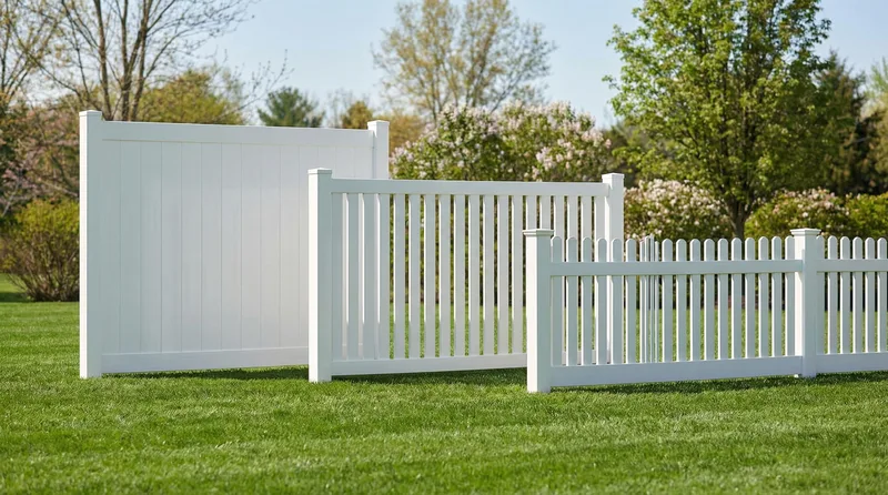 Different vinyl fence styles installed on Ogden properties including privacy, semi-privacy, and picket designs