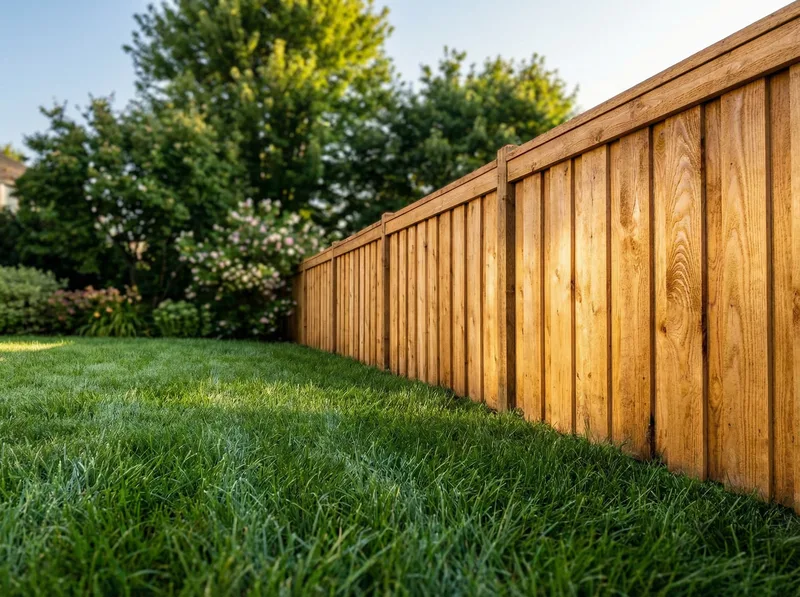 Cedar board-on-board fence detail showing natural wood grain and construction quality in an Ogden backyard